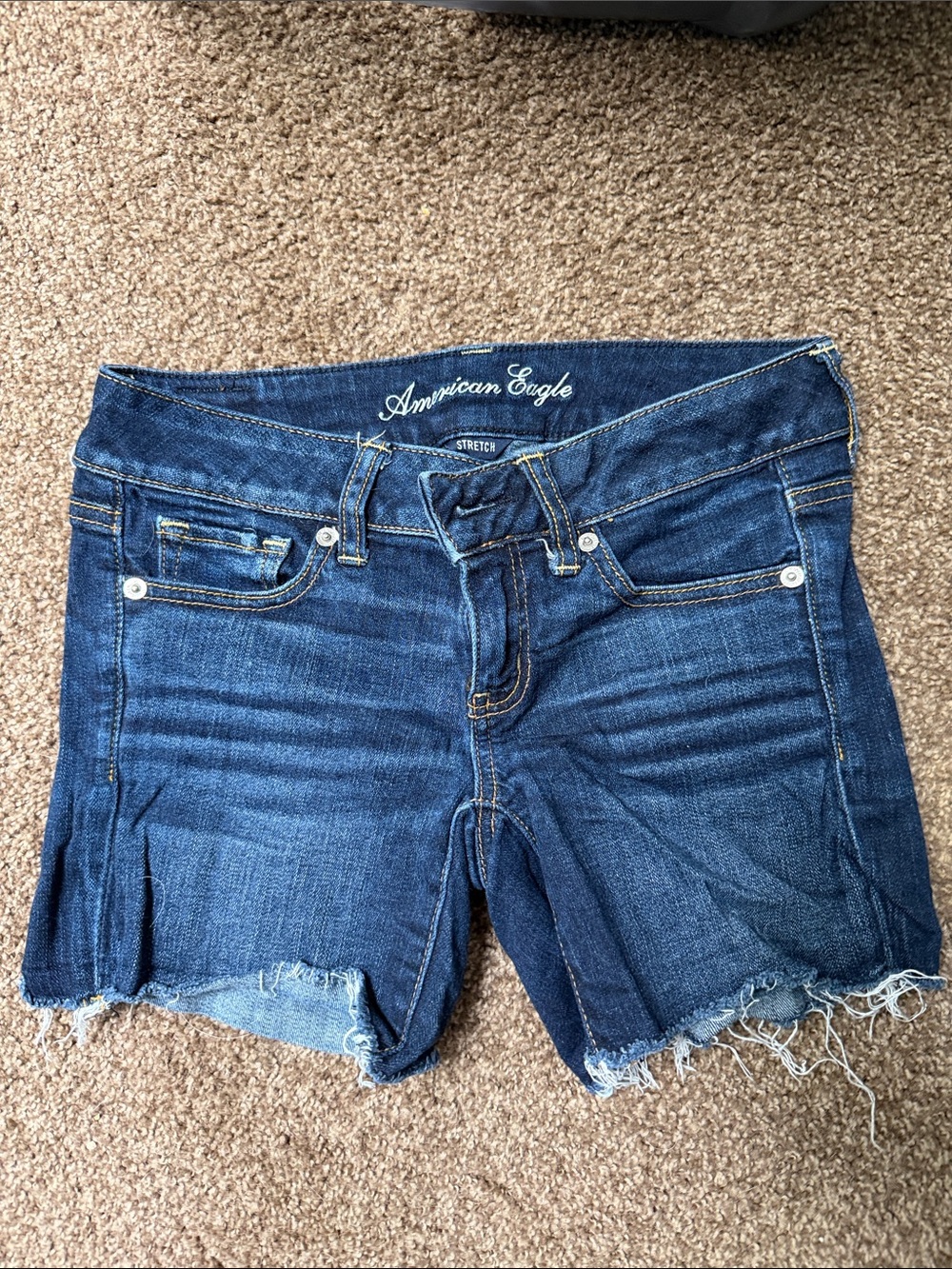 American Eagle Outfitters Women's Dark Blue Denim Cutoff Shorts